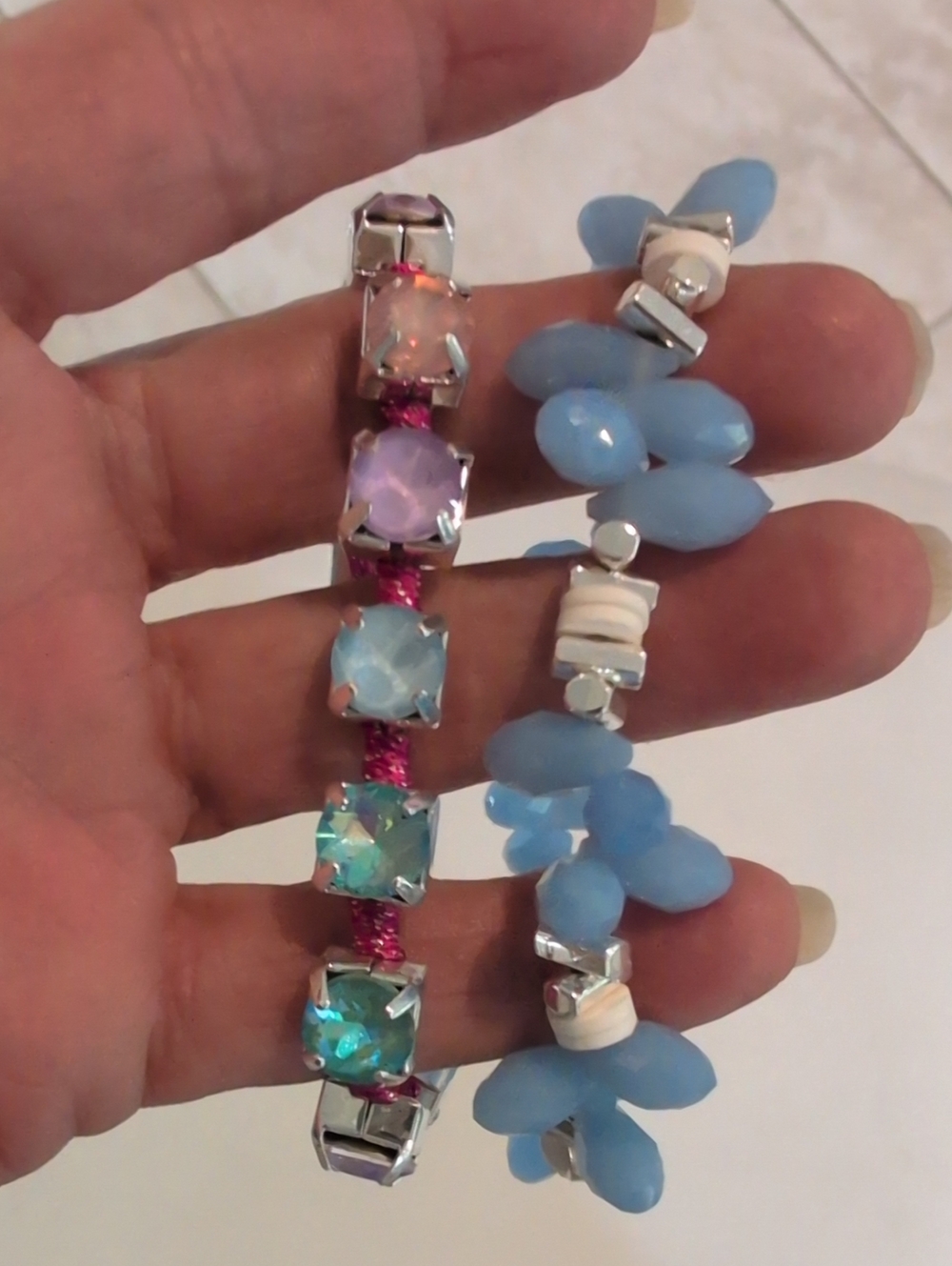 Multicolor Crystal Sparkle Bracelet with Pink Cord